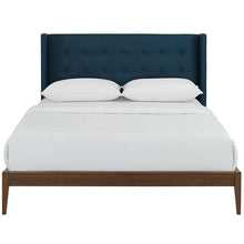 Load image into Gallery viewer, Queen size wingback platform bed in blue