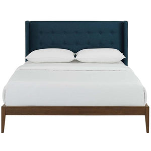 Queen size wingback platform bed in blue