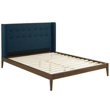 Load image into Gallery viewer, Queen size wingback platform bed in blue