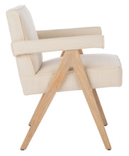 Load image into Gallery viewer, Mid century upholstered arm chair in bone linen fabric