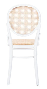 Cane woven round dining chair in white natural, Set of 2