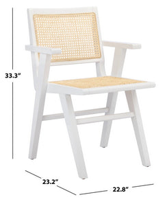 French cane arm chair in white and natural, Set of 2