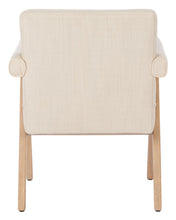 Load image into Gallery viewer, Mid century upholstered arm chair in bone linen fabric