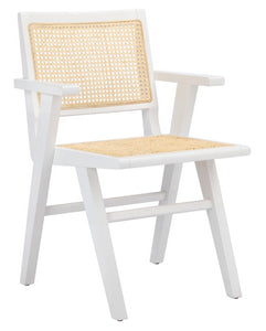 French cane arm chair in white and natural, Set of 2