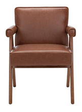 Load image into Gallery viewer, Mid century upholstered arm chair in cognac leatherette