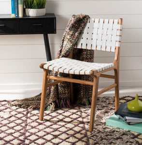 Leather strap dining chair in white, Set of 2