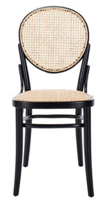 Cane woven round dining chair in black and natural, Set of 2