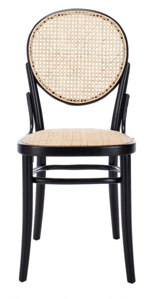 Cane woven round dining chair in black and natural, Set of 2