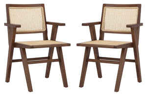 French cane arm chair in walnut and natural, Set of 2