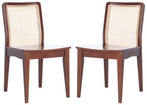 Rattan straight dining chair in walnut and natural, Set of 2