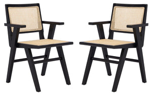 French cane arm chair in black and natural, Set of 2