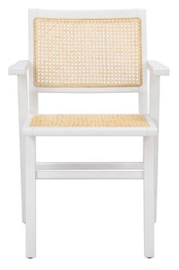 French cane arm chair in white and natural, Set of 2