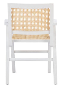 French cane arm chair in white and natural, Set of 2