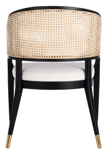 Cane woven sloped armchair in black and natural