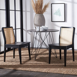 Rattan straight dining chair in black and natural, Set of 2