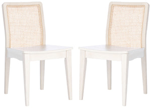 Rattan straight dining chair in white and natural, Set of 2