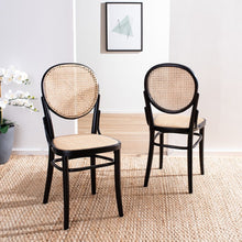 Load image into Gallery viewer, Cane woven round dining chair in black and natural, Set of 2