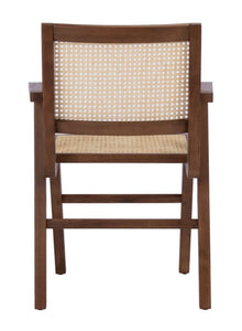 French cane arm chair in walnut and natural, Set of 2