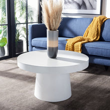 Load image into Gallery viewer, Round pedestal coffee table in white terrazzo faux concrete