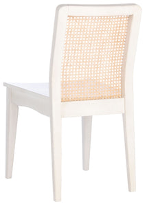 Rattan straight dining chair in white and natural, Set of 2