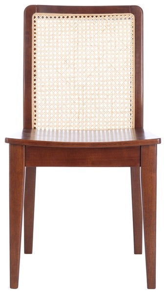 Rattan straight dining chair in walnut and natural, Set of 2