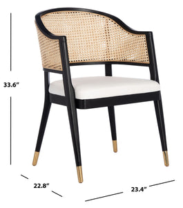 Cane woven sloped armchair in black and natural