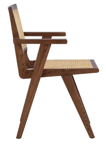 French cane arm chair in walnut and natural, Set of 2