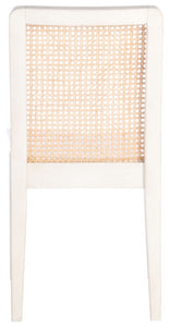 Rattan straight dining chair in white and natural, Set of 2