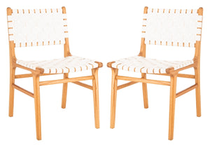 Leather strap dining chair in white, Set of 2