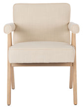 Load image into Gallery viewer, Mid century upholstered arm chair in bone linen fabric