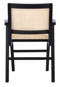 French cane arm chair in black and natural, Set of 2