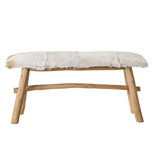 Goat Fur Covered Wood Bench