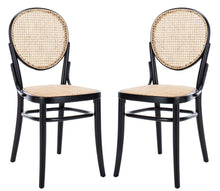 Load image into Gallery viewer, Cane woven round dining chair in black and natural, Set of 2