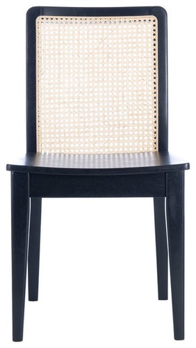 Rattan straight dining chair in black and natural, Set of 2