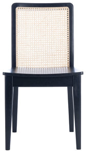 Rattan straight dining chair in black and natural, Set of 2