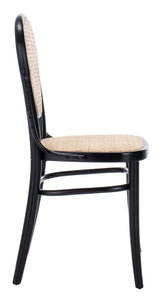 Cane woven round dining chair in black and natural, Set of 2