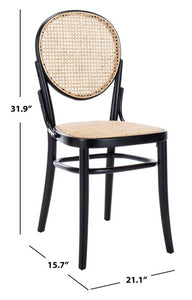 Cane woven round dining chair in black and natural, Set of 2