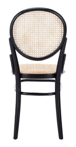 Cane woven round dining chair in black and natural, Set of 2