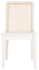 Rattan straight dining chair in white and natural, Set of 2