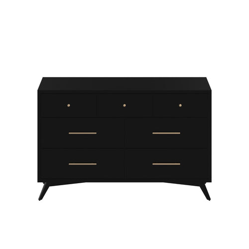 Mid-century modern black 7 drawer dresser