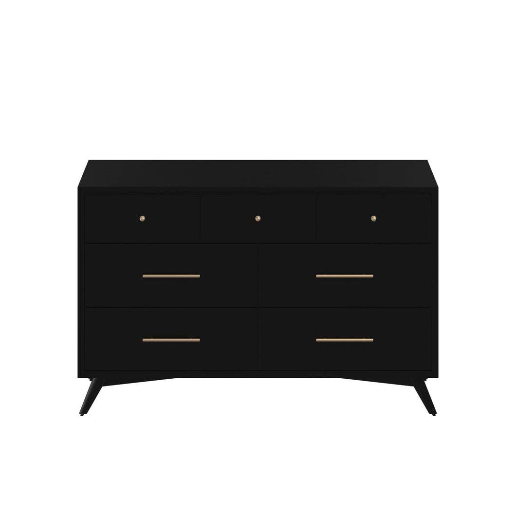 Mid-century modern black 7 drawer dresser