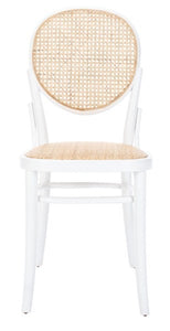 Cane woven round dining chair in white natural, Set of 2