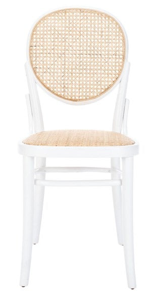 Cane woven round dining chair in white natural, Set of 2