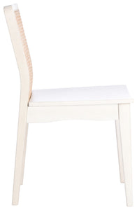 Rattan straight dining chair in white and natural, Set of 2