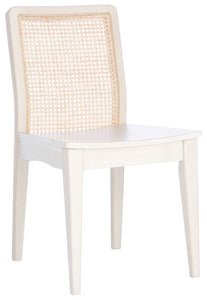 Rattan straight dining chair in white and natural, Set of 2