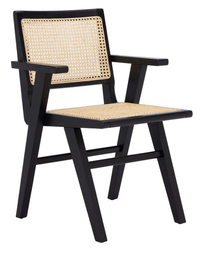 French cane arm chair in black and natural, Set of 2