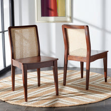 Load image into Gallery viewer, Rattan straight dining chair in walnut and natural, Set of 2