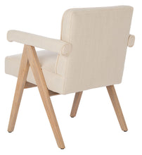 Load image into Gallery viewer, Mid century upholstered arm chair in bone linen fabric