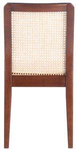 Rattan straight dining chair in walnut and natural, Set of 2