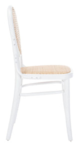 Cane woven round dining chair in white natural, Set of 2